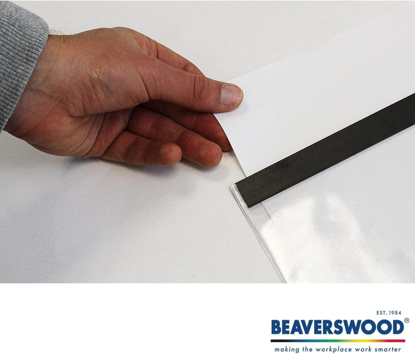 Beaverswood Strength Clear Magnetic Document Pocket ID, Magnetic Document Holder, Magnetic Display Board - 310mm x 215mm, A4 Horizontal, Pack of 10