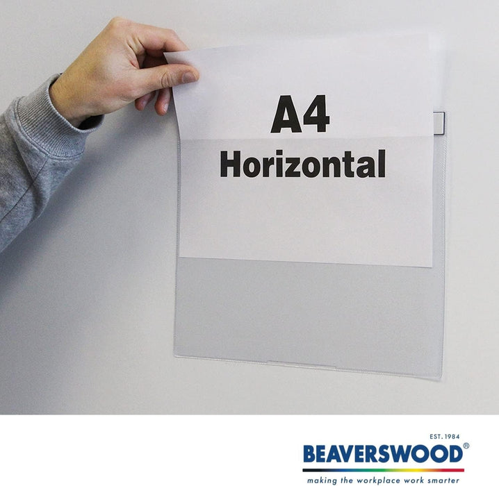 Beaverswood Strength Clear Magnetic Document Pocket ID, Magnetic Document Holder, Magnetic Display Board - 310mm x 215mm, A4 Horizontal, Pack of 10