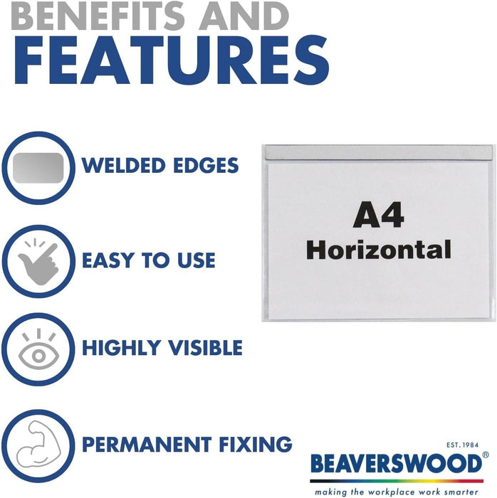 Beaverswood Strength Clear Magnetic Document Pocket ID, Magnetic Document Holder, Magnetic Display Board - 310mm x 215mm, A4 Horizontal, Pack of 10