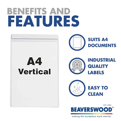 Beaverswood Magnetic Industrial Strength Document Pockets A4 Vertical Clear (Pack 10) - MP4V/10