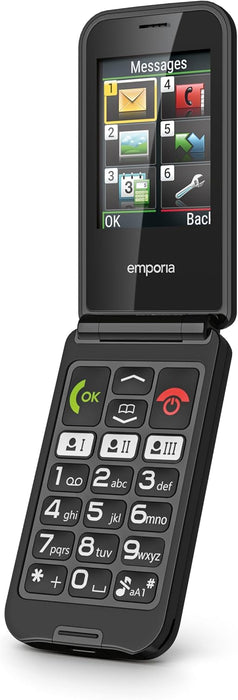 emporiaTALKglam Senior Phone, Contract-Free, Foldable mobile phone, Easy to use, Mobile Phone with Emergency Button, 2.4-Inch Display, Black