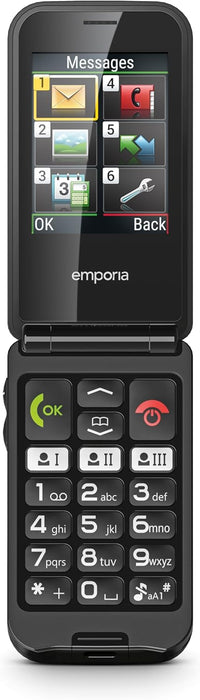 emporiaTALKglam Senior Phone, Contract-Free, Foldable mobile phone, Easy to use, Mobile Phone with Emergency Button, 2.4-Inch Display, Black