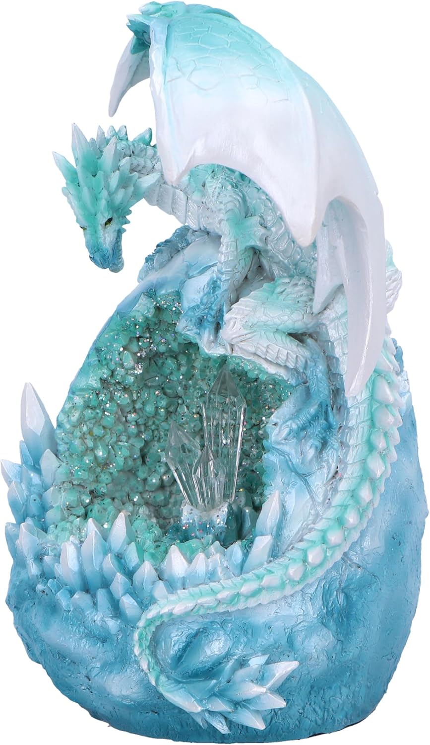 Nemesis Now Northern Lights White Dragon & Crystal W/LED 20.5cm, Resin, White, Cast in the Finest Resin, Expertly Hand-Painted
