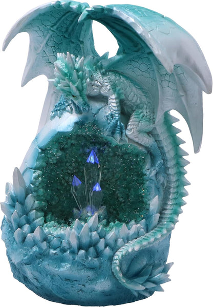 Nemesis Now Northern Lights White Dragon & Crystal W/LED 20.5cm, Resin, White, Cast in the Finest Resin, Expertly Hand-Painted