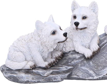 Nemesis Now Winter Litter Set of Wolves on Rock 25.7cm, Resin, White