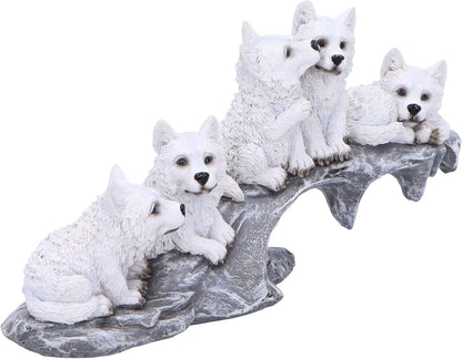 Nemesis Now Winter Litter Set of Wolves on Rock 25.7cm, Resin, White