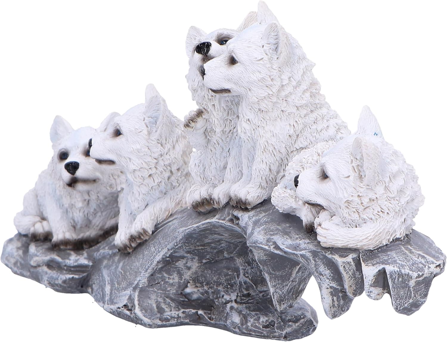 Nemesis Now Winter Litter Set of Wolves on Rock 25.7cm, Resin, White