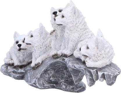 Nemesis Now Winter Litter Set of Wolves on Rock 25.7cm, Resin, White