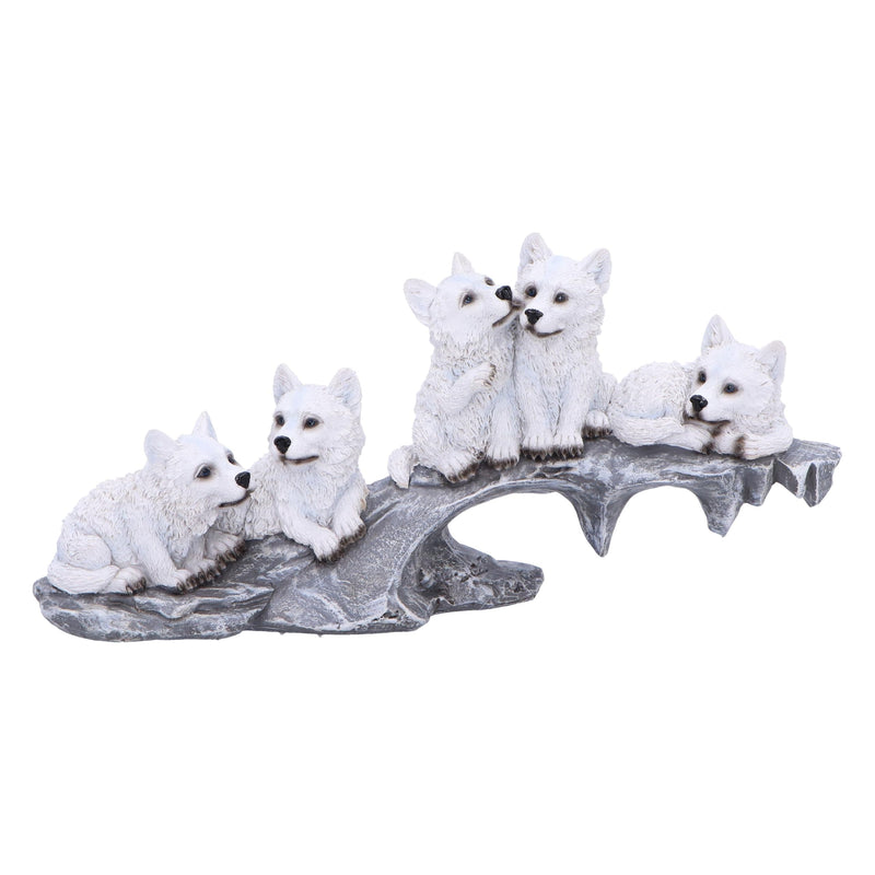 Nemesis Now Winter Litter Set of Wolves on Rock 25.7cm, Resin, White
