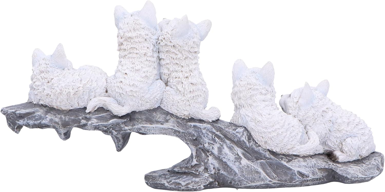 Nemesis Now Winter Litter Set of Wolves on Rock 25.7cm, Resin, White