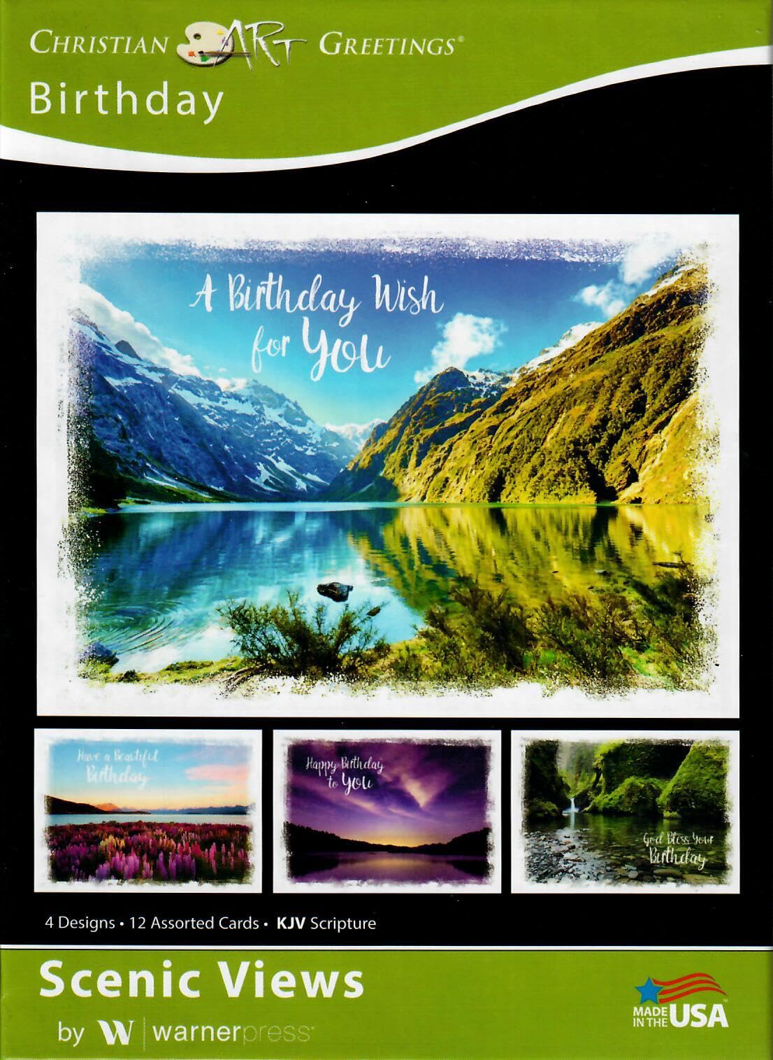 Christian Art Greetings Birthday Greeting Cards - Scenic Views - KJV Scripture - (Box of 12