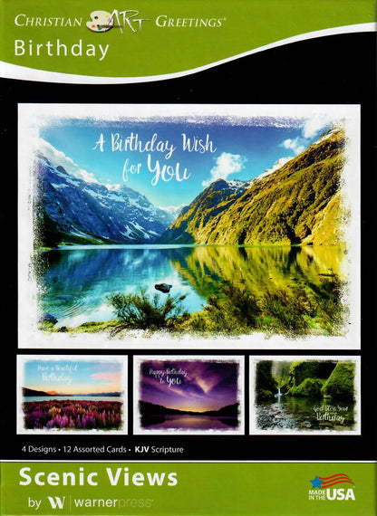 Christian Art Greetings Birthday Greeting Cards - Scenic Views - KJV Scripture - (Box of 12