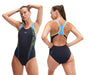 Speedo Placement Laneback Swimsuit 34" Navy/Yellow 34" Navy/Yellow