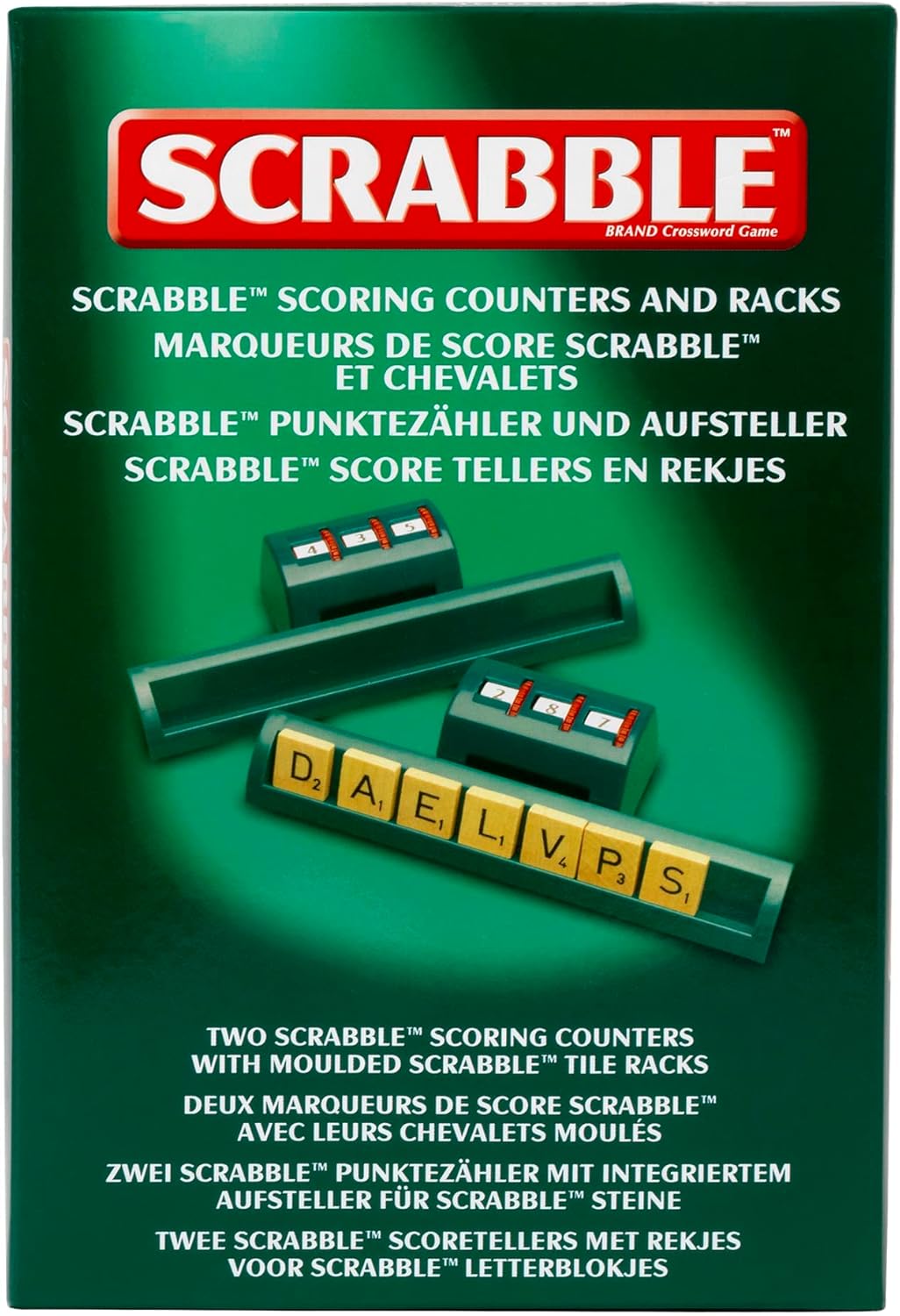 Ideal | Scrabble: Pack of 2 Classic Scoring Counters and Moulded Tile Racks | Classic Games | Word Games | For 2-4 Players | Ages 10+