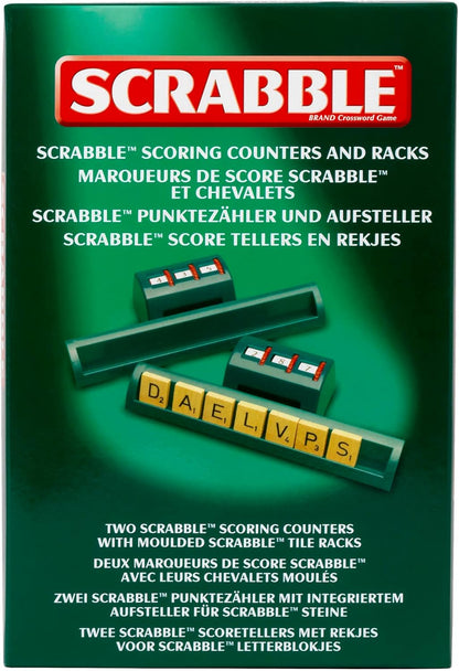 Ideal | Scrabble: Pack of 2 Classic Scoring Counters and Moulded Tile Racks | Classic Games | Word Games | For 2-4 Players | Ages 10+