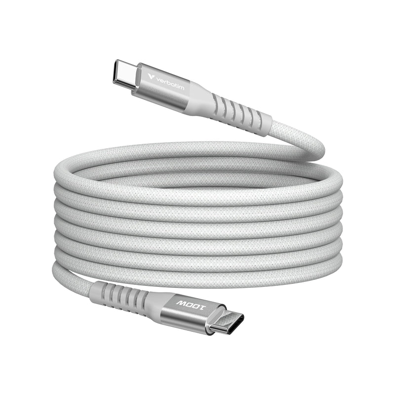 Verbatim Sync & Charge 100W Câble de Charge USB C PD 3.0 Câble USB C vers USB C 120cm Charge Rapide Compatible avec iPhone 16 Pro Max, iPhone 15, Samsung, MacBook Air, iPad, Pixel 9 Robuste Gris