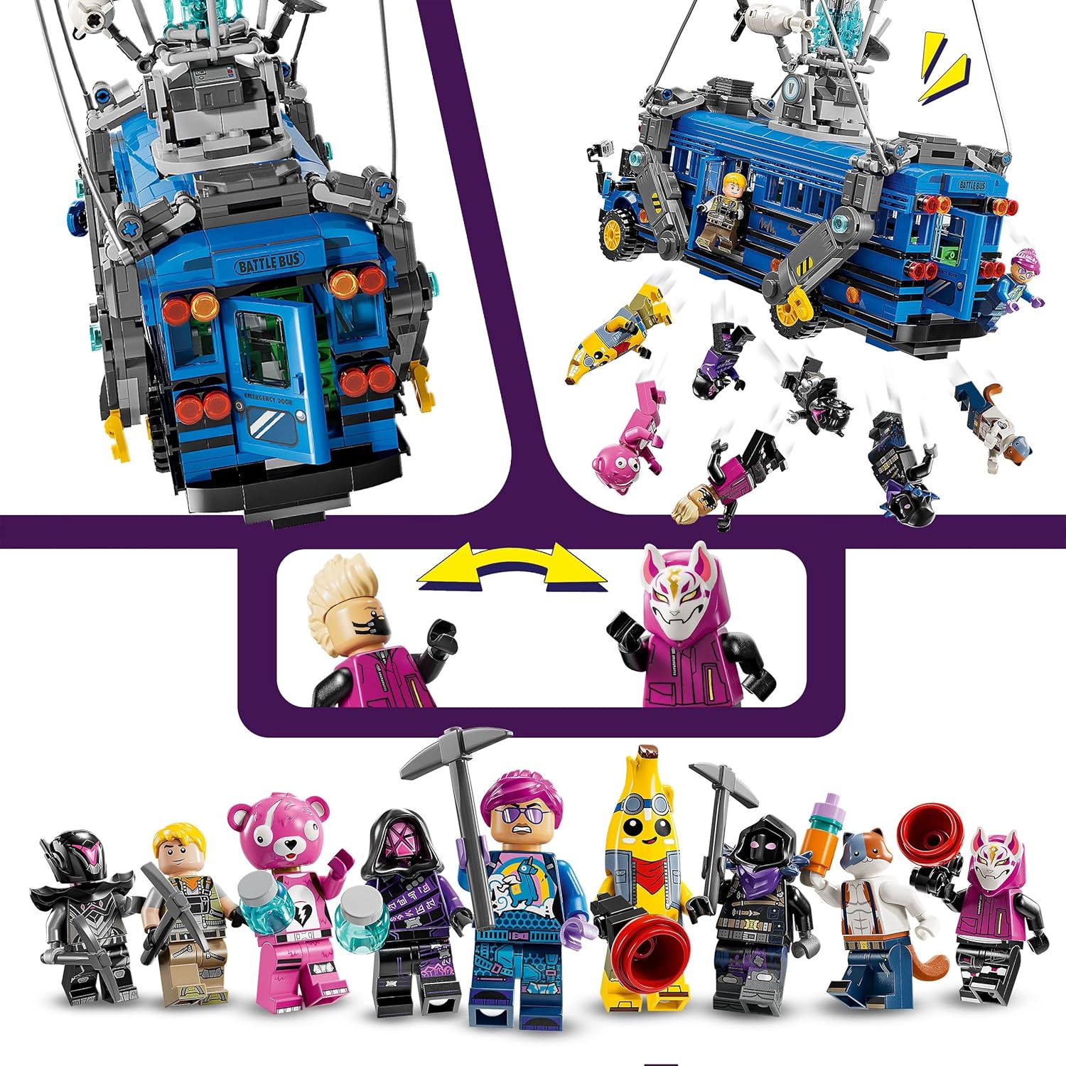 LEGO Fortnite Bus della Battaglia Giocattolo - Veicolo da Gioco e da Esposizione dal Videogioco con 9 Minifigure e Accessori - Regalo per Gamer, Bambini, Bambine e Fan Adolescenti da 10 Anni - 77073
