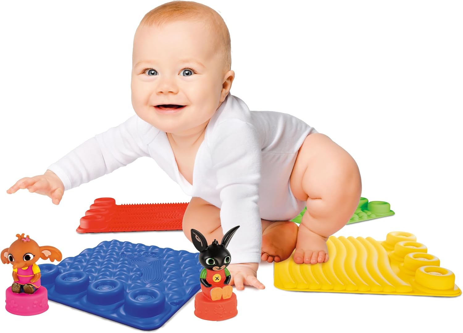 Clementoni Bing-Road, 17490, bouwtapijt en blokken, zachte bouwstenen voor kinderen, 18 maanden, set voor de eerste kindertijd, stapelbaar sensorisch spel, wasbaar, Made in Italy, meerkleurig