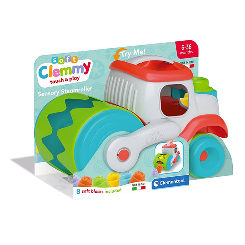 Clementoni - Clementoni Baby Soft Clemmy Stoomwals Voertuig met Blokken 9dlg.