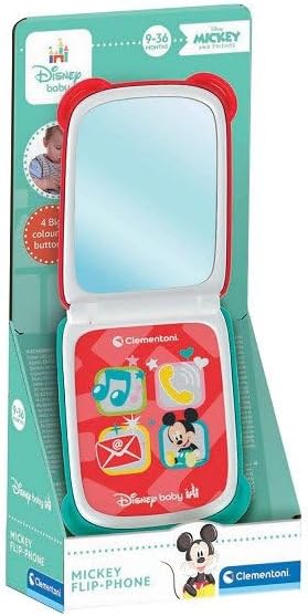 Clementoni Disney Baby - Mickey Flip Phone, kindertelefoon 9-36 maanden, activiteitencentrum met 4 toetsen voor het stimuleren van het imitatieve spel met licht en geluiden, 17514