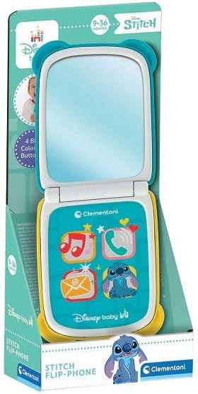 Clementoni Disney Baby - Stitch FlipPhone, kindertelefoon 9-36 maanden, activiteitencentrum met 4 toetsen voor het stimuleren van het imitatieve spel met licht en geluiden, 17519