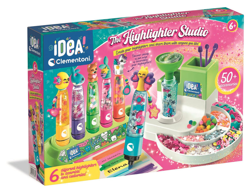 Clementoni Idea 18860 Markeerstiften voor in de werkplaats met meer dan 50 accessoires, creatief speelgoed, knutselset, gepersonaliseerde pen, cadeauset voor kinderen vanaf 6 jaar