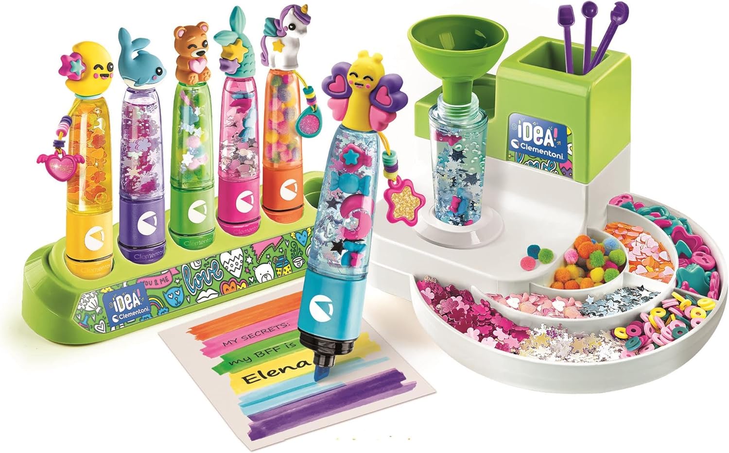Clementoni Idea 18860 Markeerstiften voor in de werkplaats met meer dan 50 accessoires, creatief speelgoed, knutselset, gepersonaliseerde pen, cadeauset voor kinderen vanaf 6 jaar