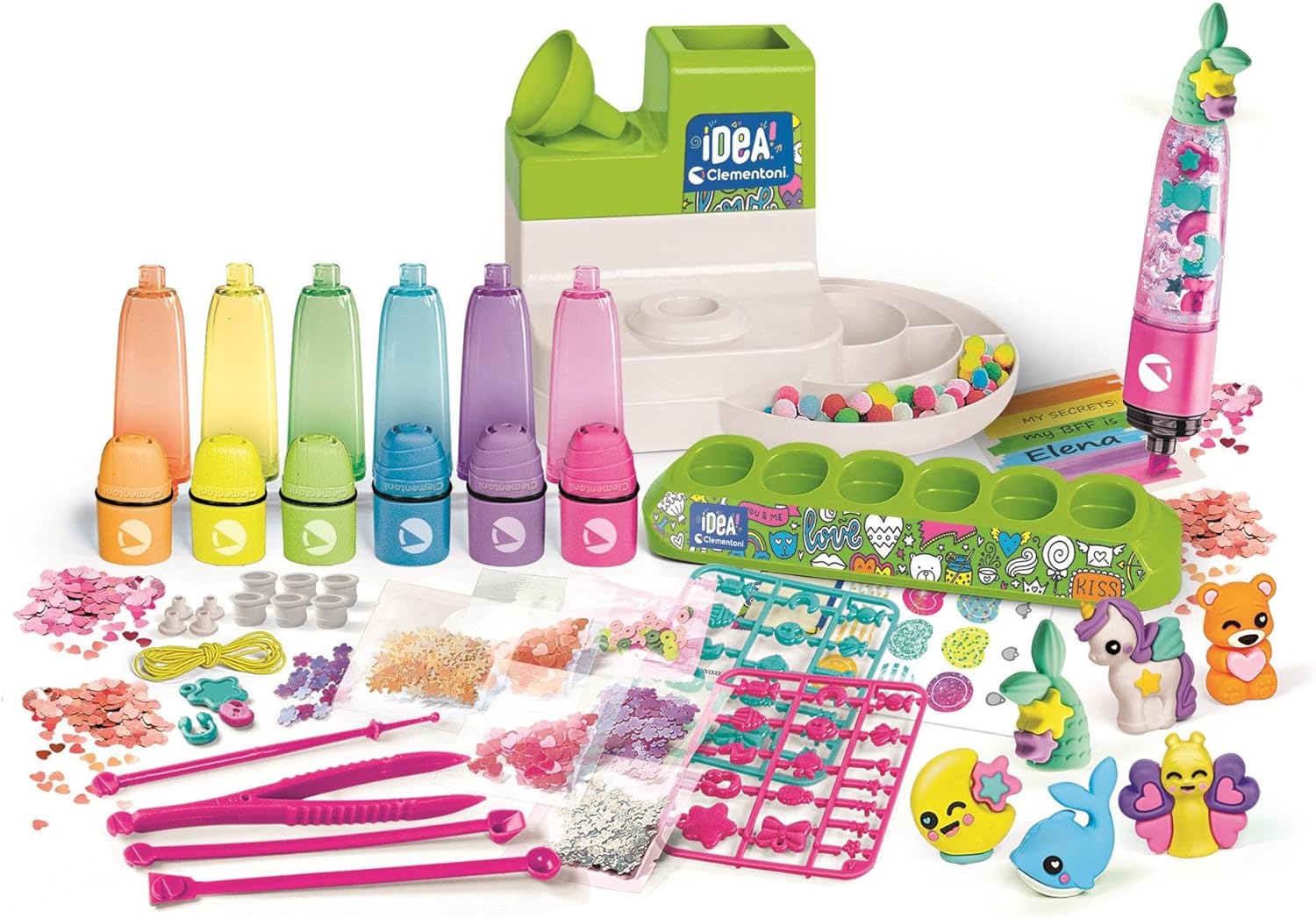 Clementoni Idea 18860 Markeerstiften voor in de werkplaats met meer dan 50 accessoires, creatief speelgoed, knutselset, gepersonaliseerde pen, cadeauset voor kinderen vanaf 6 jaar