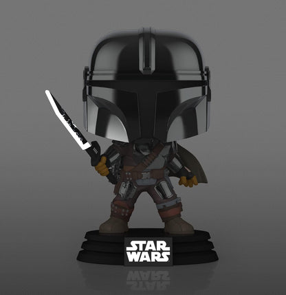 Funko POP! Star Wars Mandalorian with Darksaber (Chrome & Glow in The Dark), Exclusive,Multicolor,3.75 inches