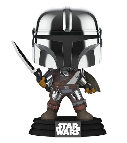 Funko POP! Star Wars Mandalorian with Darksaber (Chrome & Glow in The Dark), Exclusive,Multicolor,3.75 inches
