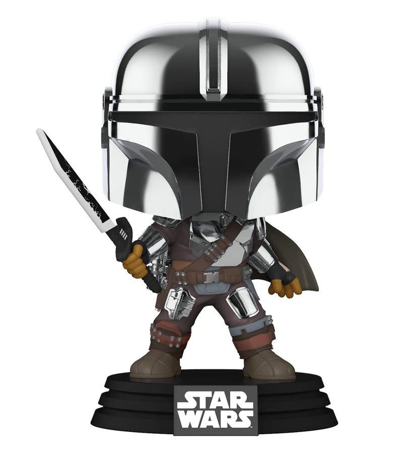 Funko POP! Star Wars Mandalorian with Darksaber (Chrome & Glow in The Dark), Exclusive,Multicolor,3.75 inches