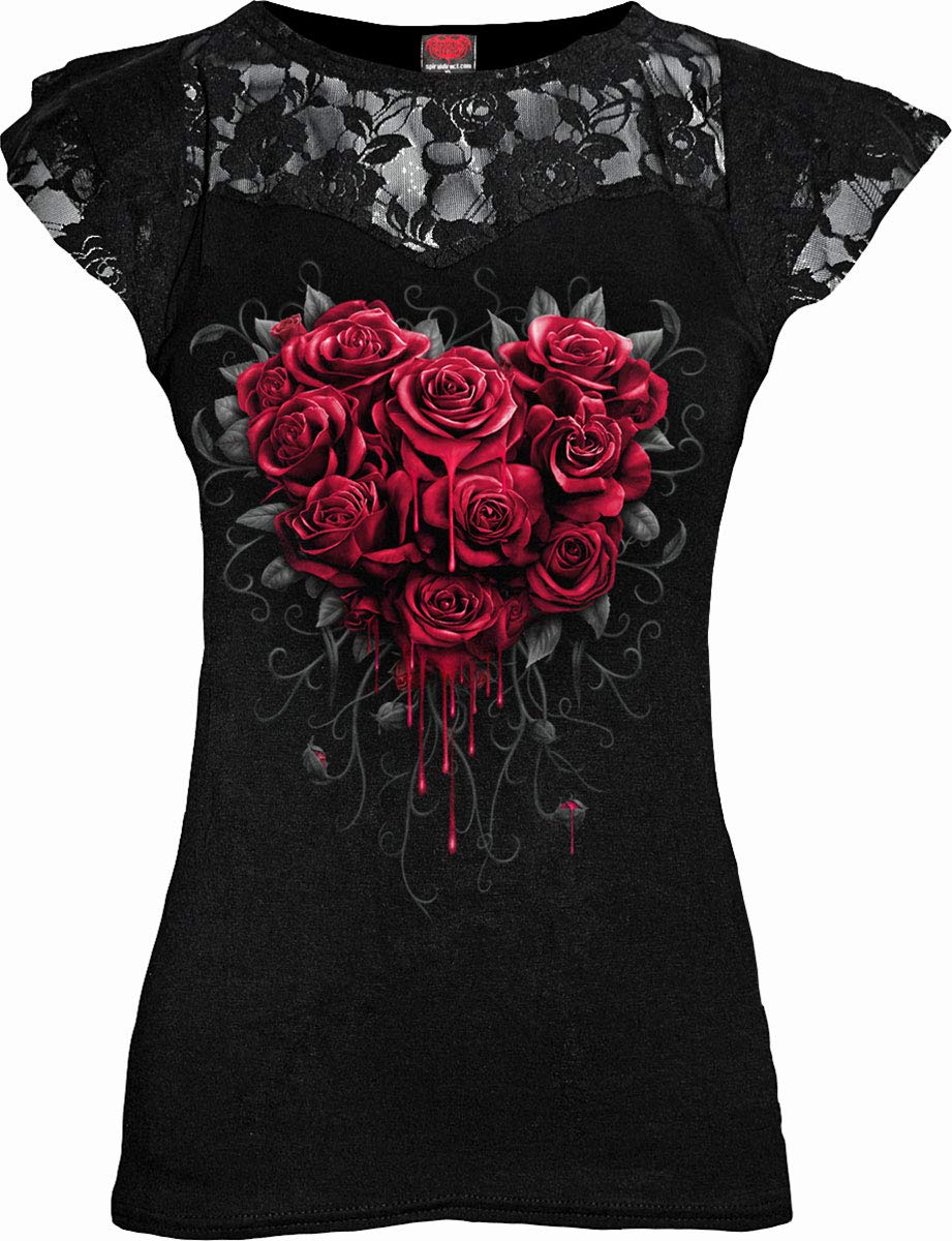Spiral - BLEEDING HEART (Female Black Short Sleeve Tops) Large