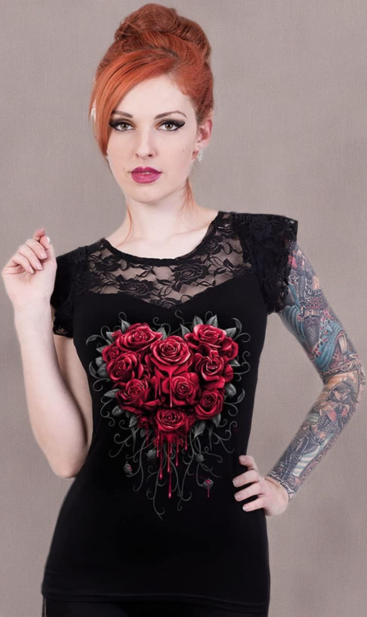 Spiral - BLEEDING HEART (Female Black Short Sleeve Tops) Large