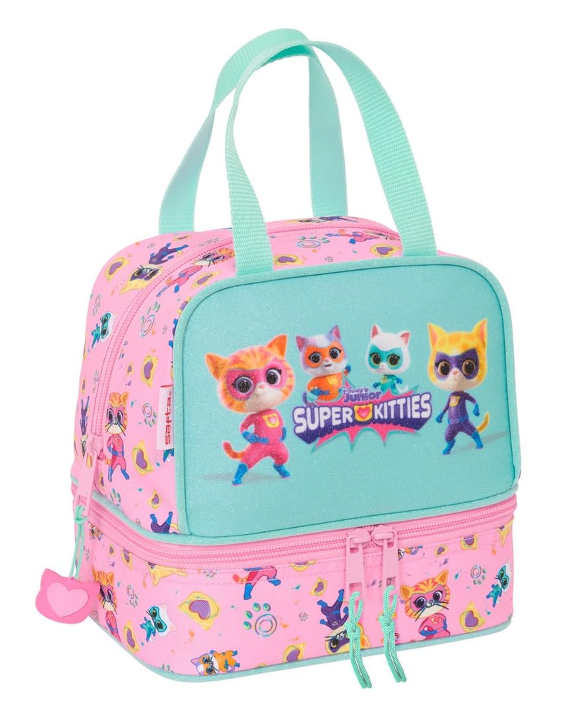 Safta SUPERKITTIES – Lunch Box, Pencil Case, Quality and Maximum Strength, Food Holder, Recreation, Snack and Breakfast, 20 x 15 x 20 cm, Light Pink/Pastel Turquoise, M, Casual