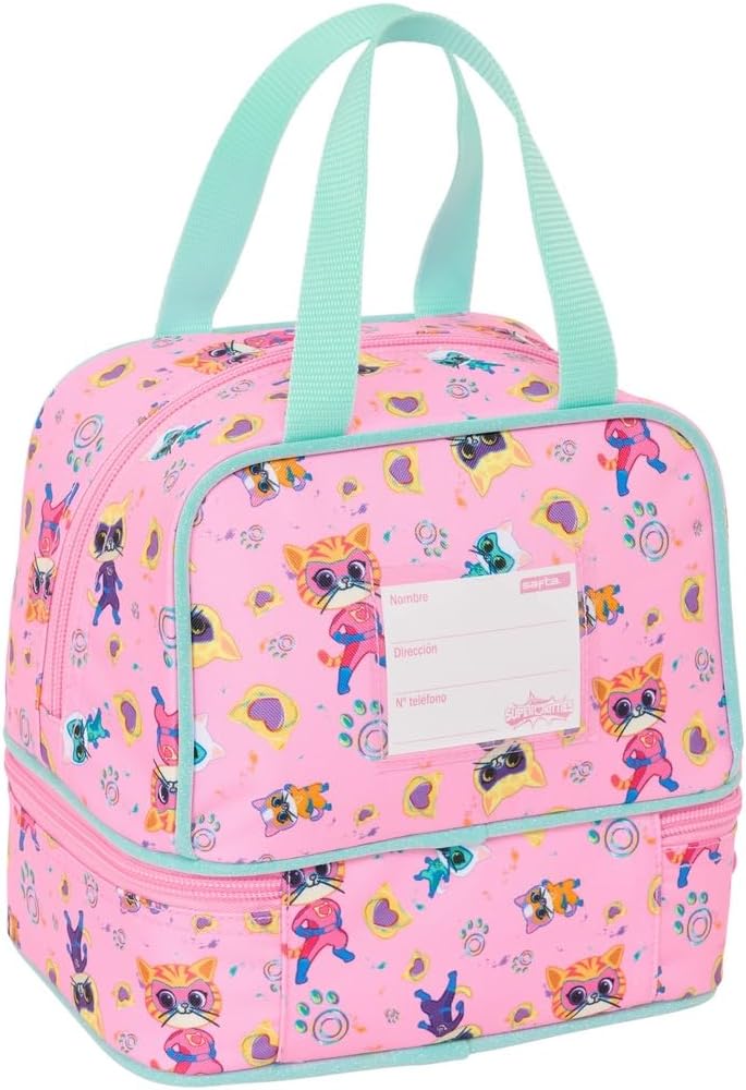 Safta SUPERKITTIES – Lunch Box, Pencil Case, Quality and Maximum Strength, Food Holder, Recreation, Snack and Breakfast, 20 x 15 x 20 cm, Light Pink/Pastel Turquoise, M, Casual