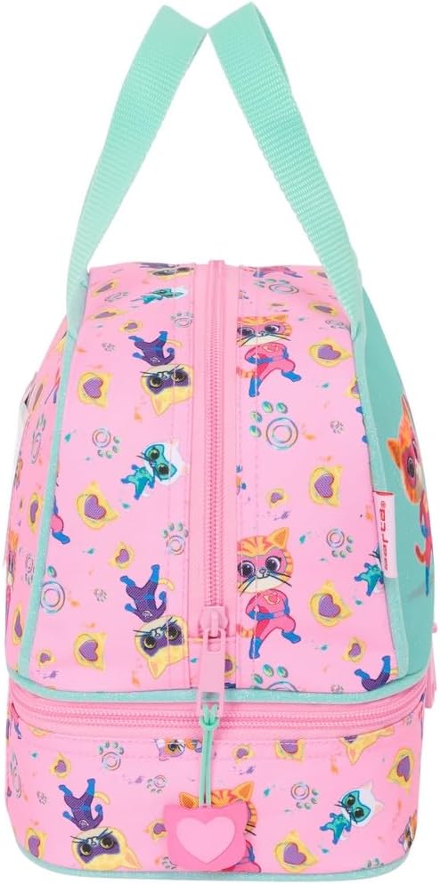 Safta SUPERKITTIES – Lunch Box, Pencil Case, Quality and Maximum Strength, Food Holder, Recreation, Snack and Breakfast, 20 x 15 x 20 cm, Light Pink/Pastel Turquoise, M, Casual