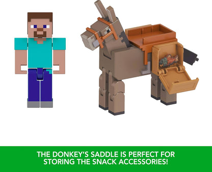 Mattel Minecraft Action Figures & Accessories 2-Pack, Steve & Donkey in 3.25-inch Scale, Collectible Toy Set