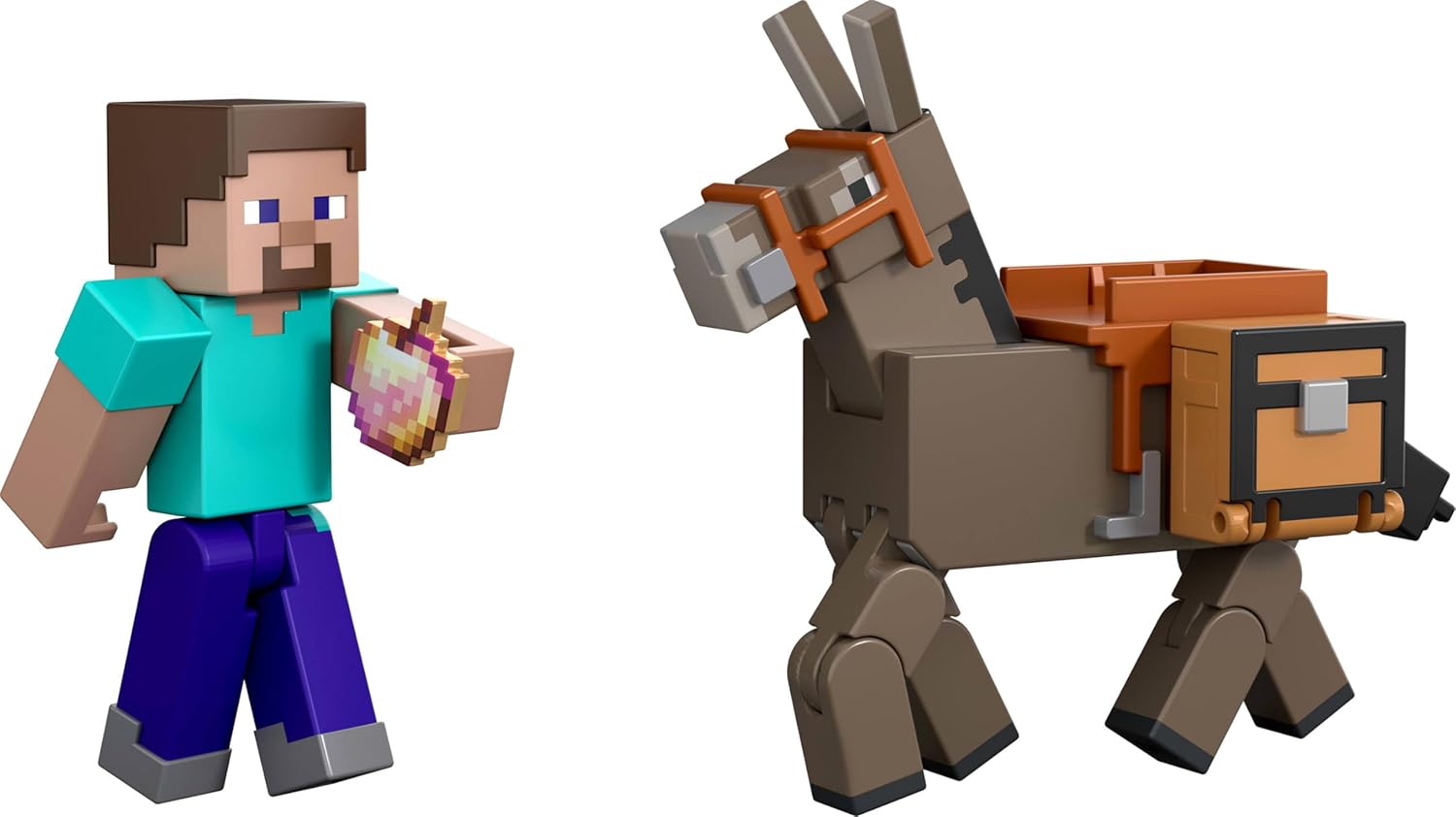 Mattel Minecraft Action Figures & Accessories 2-Pack, Steve & Donkey in 3.25-inch Scale, Collectible Toy Set