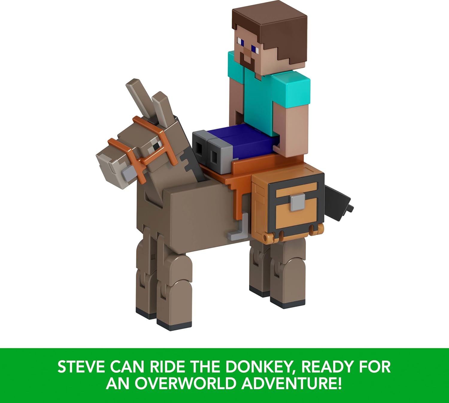 Mattel Minecraft Action Figures & Accessories 2-Pack, Steve & Donkey in 3.25-inch Scale, Collectible Toy Set