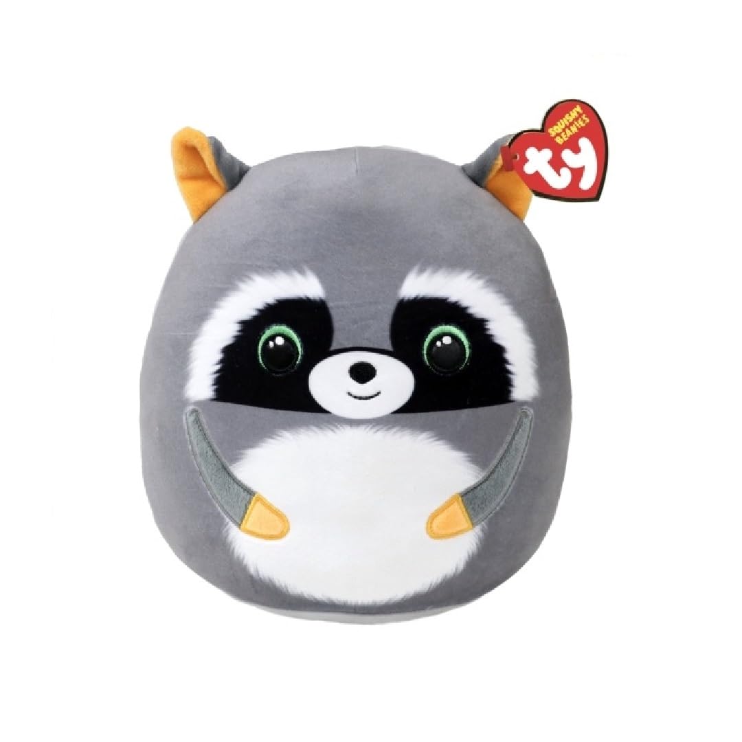 Ty T39285 Squishy Beanies 22 cm Sneaky il Procione, Morbido Cuscino di Peluche con Occhioni Verdi Glitter, Idea Regalo per Grandi e Piccini, Tutti da Collezionare
