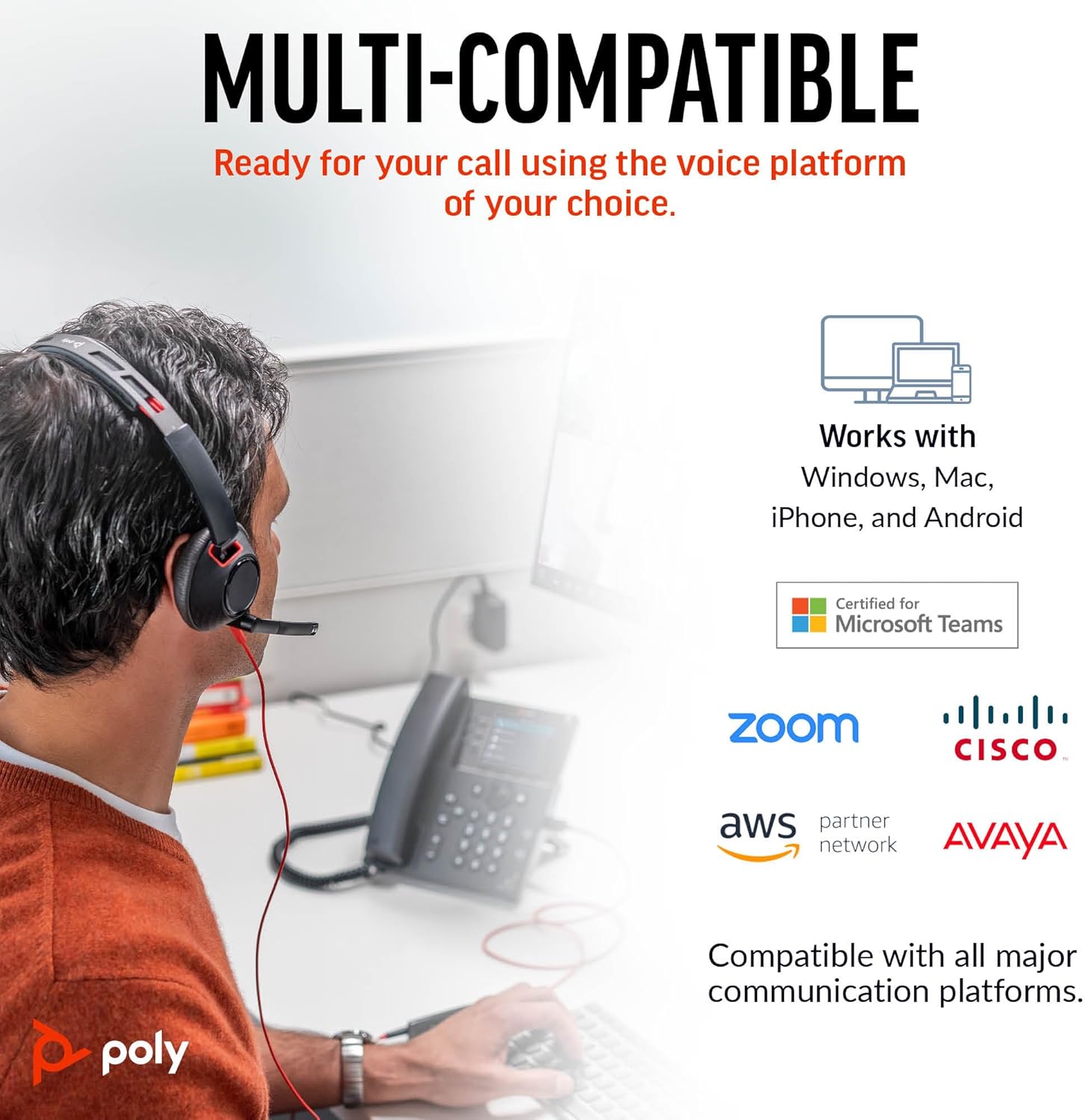 Poly Blackwire 5220 Wired Headset - Flexible Noise-Canceling Boom Mic - Ergonomic Design - Connect to PC/Mac, Mobile via USB-C, USB-A, or 3.5 mm - Works w/Teams, Zoom
