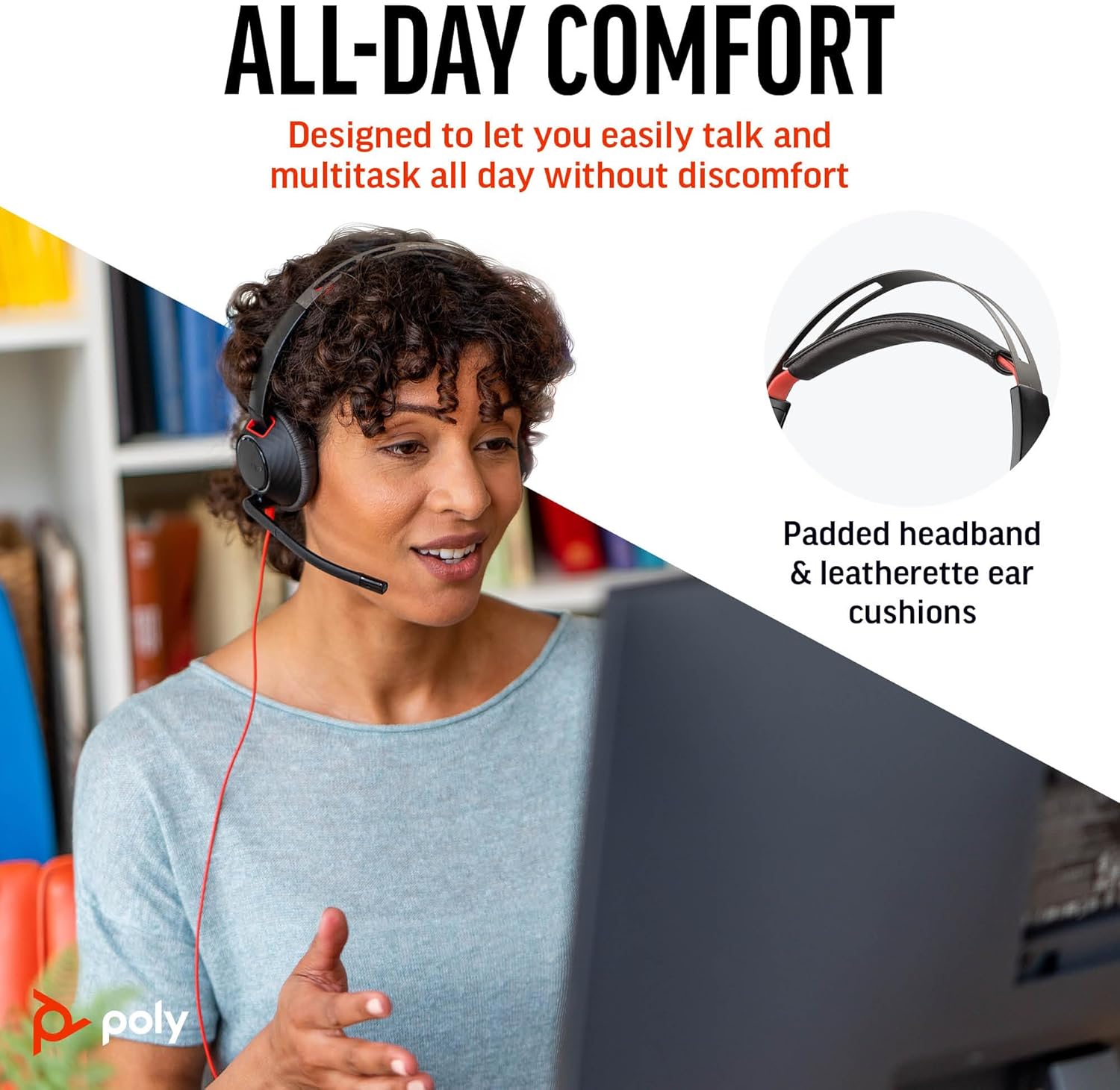 Poly Blackwire 5220 Wired Headset - Flexible Noise-Canceling Boom Mic - Ergonomic Design - Connect to PC/Mac, Mobile via USB-C, USB-A, or 3.5 mm - Works w/Teams, Zoom
