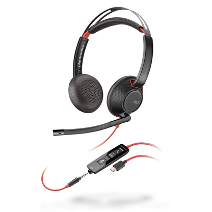 Poly Blackwire 5220 Wired Headset - Flexible Noise-Canceling Boom Mic - Ergonomic Design - Connect to PC/Mac, Mobile via USB-C, USB-A, or 3.5 mm - Works w/Teams, Zoom