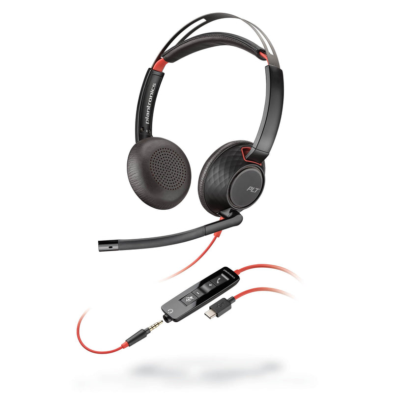Poly Blackwire 5220 Wired Headset - Flexible Noise-Canceling Boom Mic - Ergonomic Design - Connect to PC/Mac, Mobile via USB-C, USB-A, or 3.5 mm - Works w/Teams, Zoom
