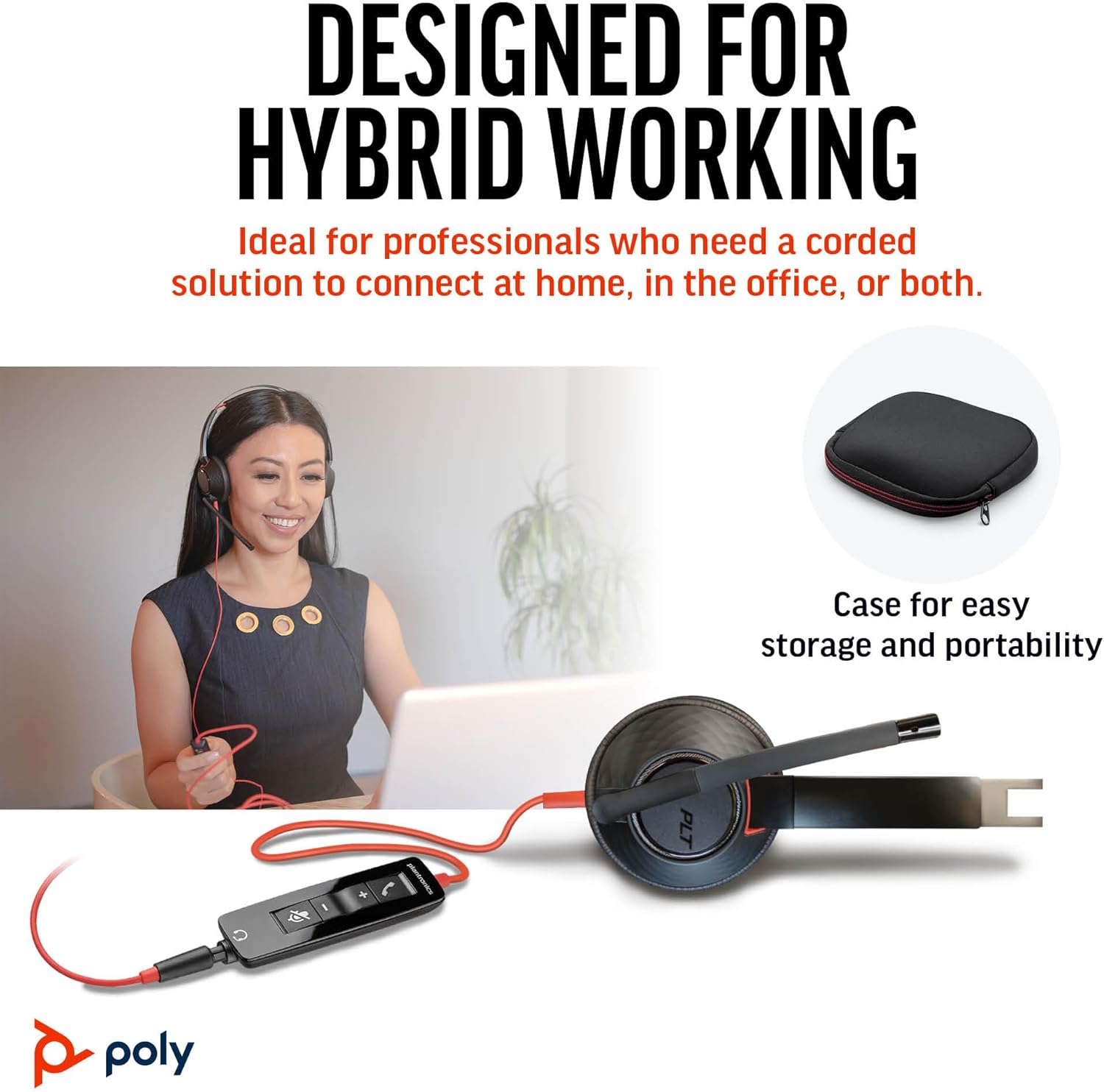 Poly Blackwire 5220 Wired Headset - Flexible Noise-Canceling Boom Mic - Ergonomic Design - Connect to PC/Mac, Mobile via USB-C, USB-A, or 3.5 mm - Works w/Teams, Zoom