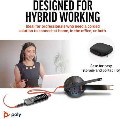 Poly Blackwire 5220 Wired Headset - Flexible Noise-Canceling Boom Mic - Ergonomic Design - Connect to PC/Mac, Mobile via USB-C, USB-A, or 3.5 mm - Works w/Teams, Zoom