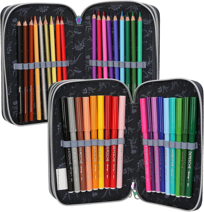 Dino World - Triple Pencil Case With Led - Galaxy