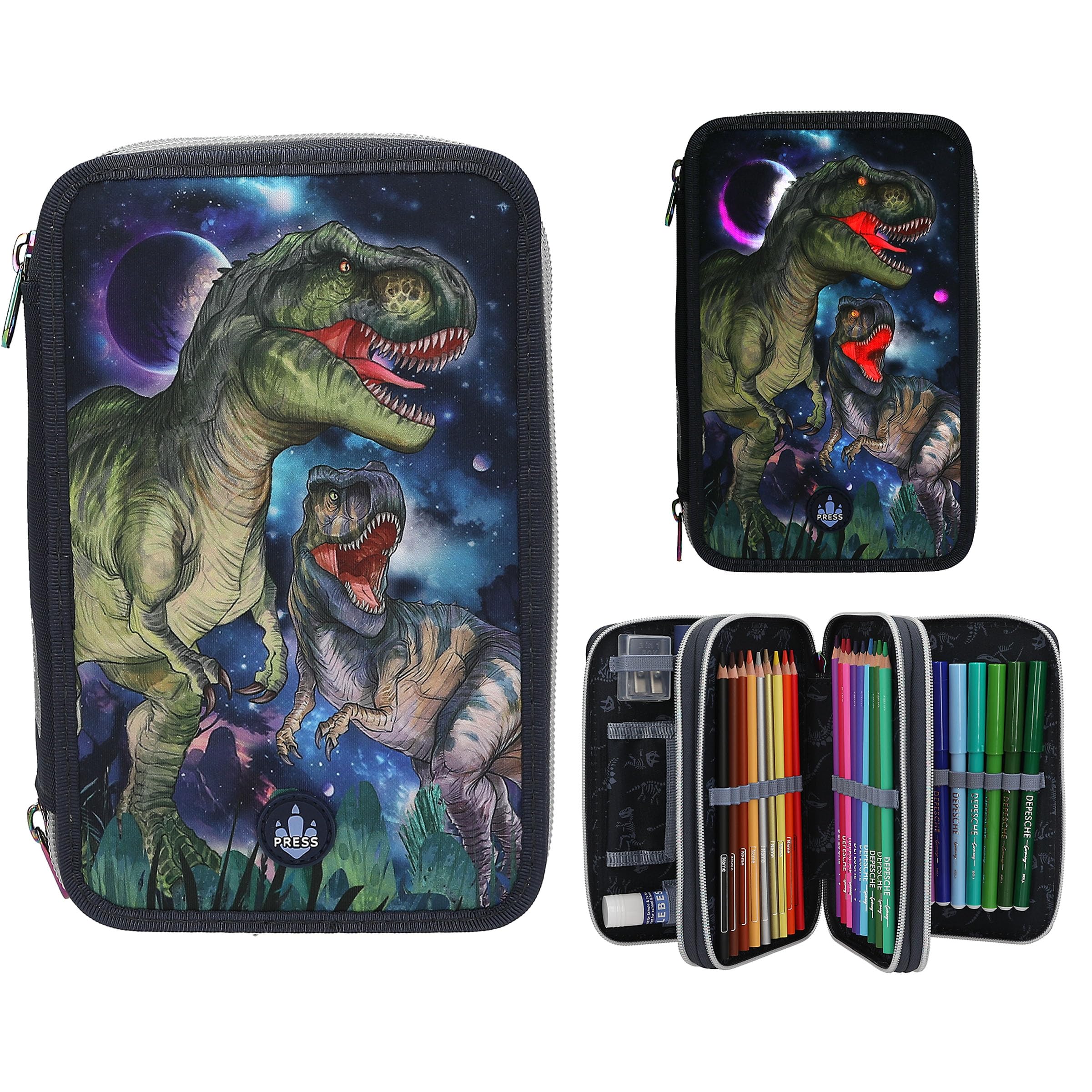 Dino World - Triple Pencil Case With Led - Galaxy