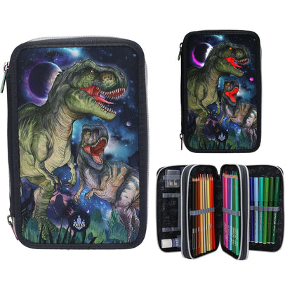 Dino World - Triple Pencil Case With Led - Galaxy