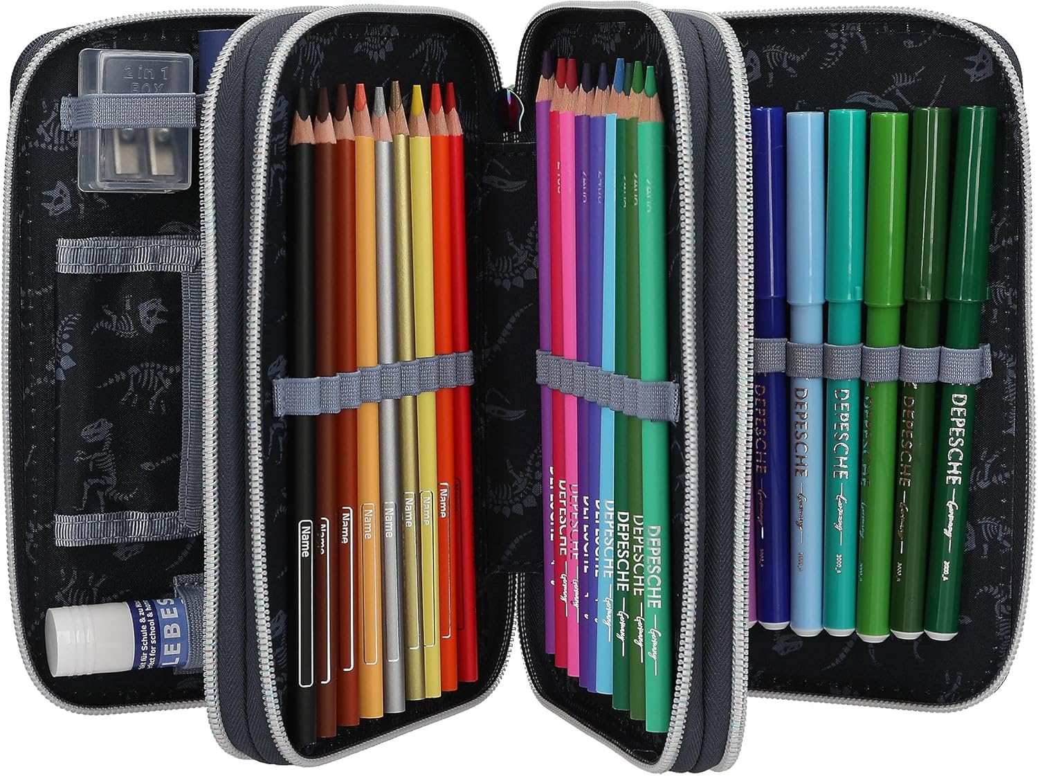 Dino World - Triple Pencil Case With Led - Galaxy